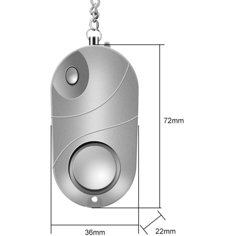 Sirena de protección personal: alarma de seguridad para mujeres, niños y personas mayores con linterna LED, 120–130 dB, carcasa de ABS color plata, 1 unidad.