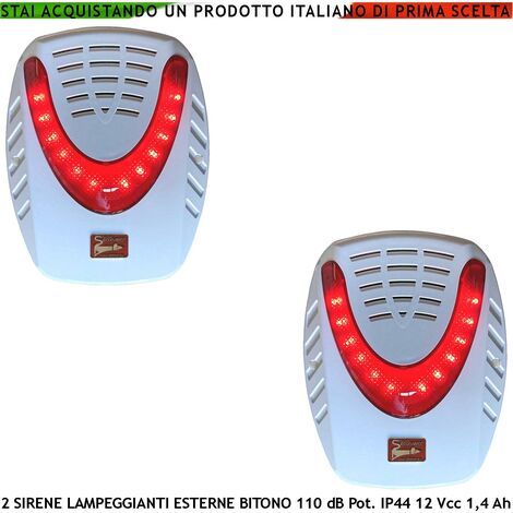 SIRENA LAMPEGGIANTE LED ANTISCHIUMA DA ESTERNO 1 BATTERIE 12 V 1,2 AH UNA  BADENIA PER ALLARME INCENDIO ALIMENTATE 24 VCC