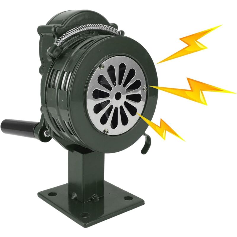 Sirène à Manivelle en Métal, Alarme Forte de 110 db, Sirène de Tornade, Sirène de Raid Aérien Compacte avec Base pour Urgence (Green)