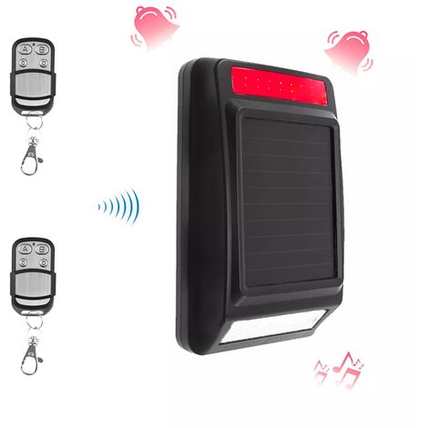 Sirène / carillon 110dB sans-fil 900 mètres autonome solaire extérieure + 2 télécommandes (DA600+)