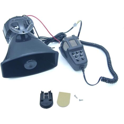 Sirène de Voiture 7 Tons 12V 100W Sirène de Police Amplificateur Alarme Voiture avec Micro, Klaxon de Véhicule Circulation Moto Pompiers Ambulance Haut-Parleur de Son d'urgence