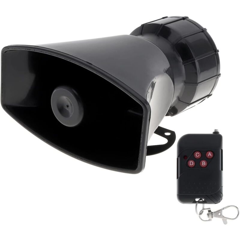 Choyclit - Sirène de Voiture: klaxon, Une Alarme de Type Incendie, Ambulance, Circulation, Police, avec Une télécommande Noire, 12 v