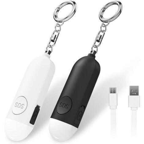sirene di allarme personali, sirene di sicurezza personali ricaricabili, allarme antipanico approvato dalla polizia da 130 dB con luce LED (nero + bianco)