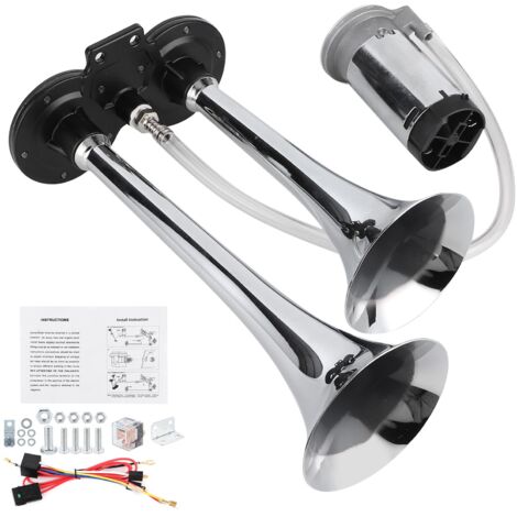 Sirène klaxon à Air 12V 135db, double trompette, haut-parleur en alliage d'aluminium pour voiture camion RV avec moteur argenté