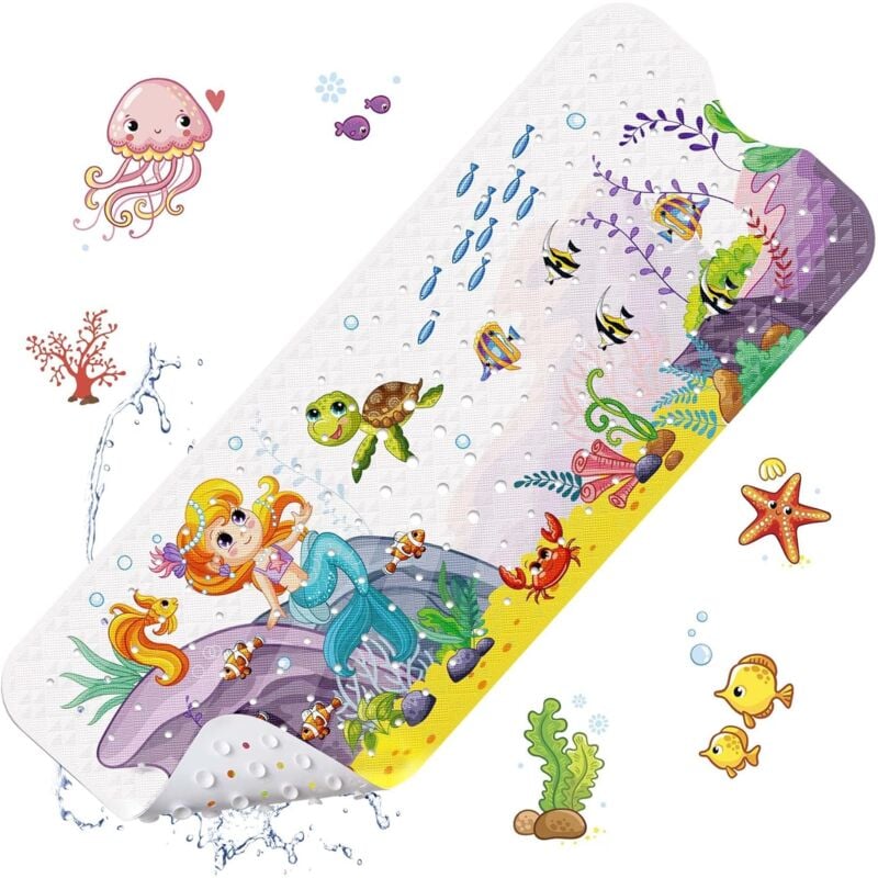 Linghhang - Sirène) Tapis de bain antidérapant pour bébé, tapis de bain antidérapant 100 x 40 cm, tapis de douche robuste avec 200 ventouses pour