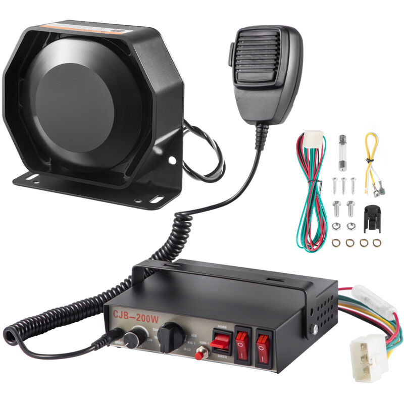 Sirènes de police Mophorn 200 w, alarme d'avertissement de voiture à 9 tons avec microphone à main, interrupteurs de commande d'éclairage, système de