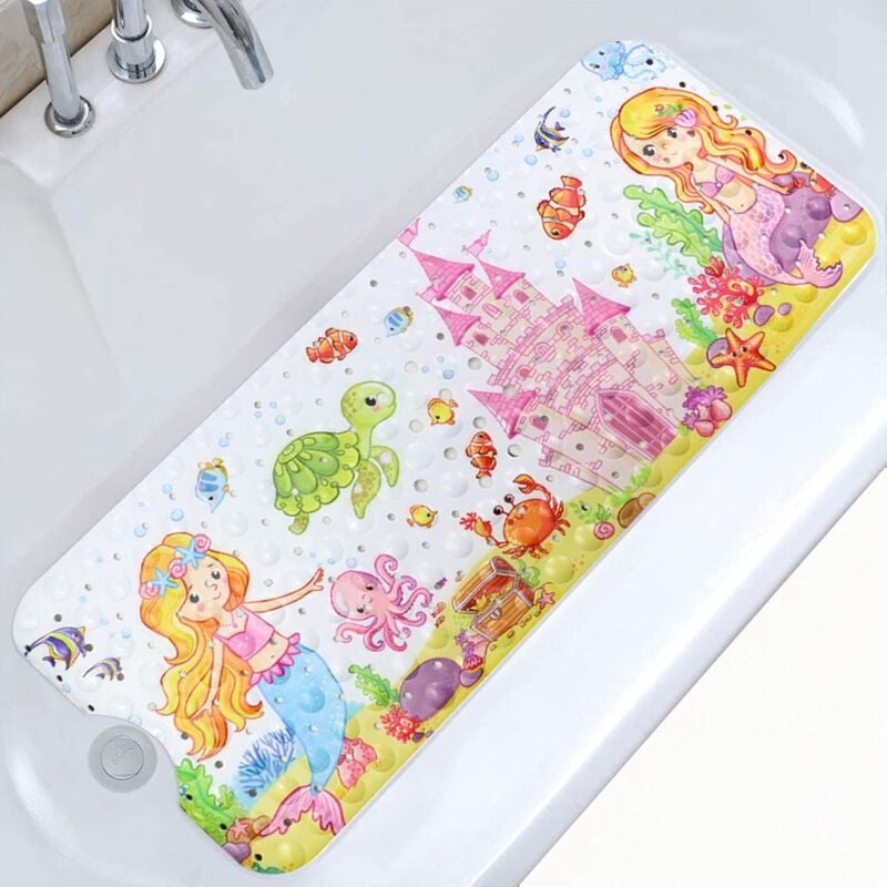 Sirène)Tapis de Bain Antidérapant 100x40cm, Tapis de Baignoire Anti Glisse avec 200 Ventouse Matériel de pvc, Tapis de Douche avec de Dessin animé
