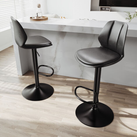 SIRHONA 2X Taburete de Bar con Respaldo Taburetes Alto Comedor Regulable Asiento Gris Base Negro