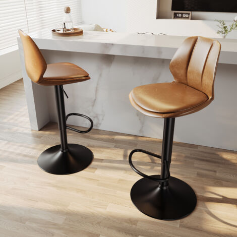 SIRHONA 2X Taburete de Bar con Respaldo Taburetes Alto Comedor Regulable Asiento Marrón Base Negro