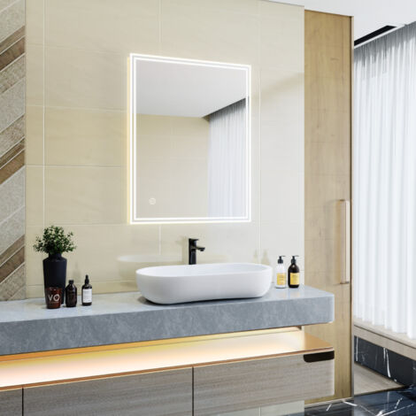 SIRHONA 70x90cm Specchio da Bagno a LED da Muro Specchio Parete con Interruttore Touch Specchio da Parete Moderno Rettangolo Impermeabile IP44