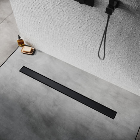 SIRHONA 80 cm Canalina Scarico Doccia Canaletta Di Scarico per Doccia in Acciaio inox Canalina Doccia con filtro per capelli Nero