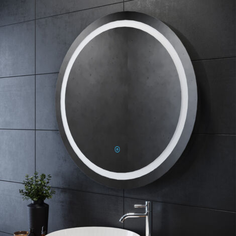 SIRHONA  80 x 80 cm Espejo Baño con Luz Redondo Antivaho Espejo Baño LED Pared Interruptor Táctil