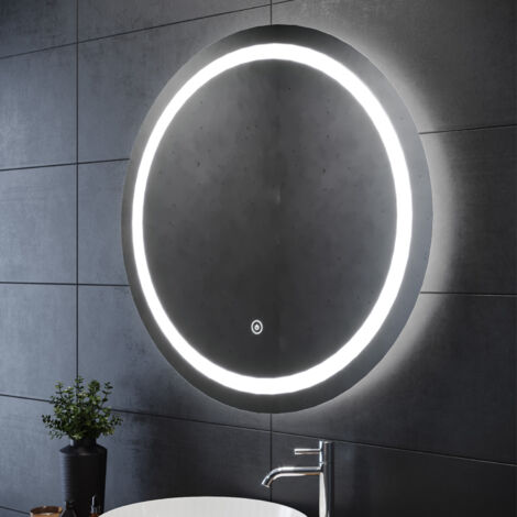 SIRHONA 800mm Specchio Rotondo LED a Parete Specchio Decorazione D'argento Senza Rame con Anti appannamento e Tocco del Sensore Impermeabile IP44 Telaio in Alluminio