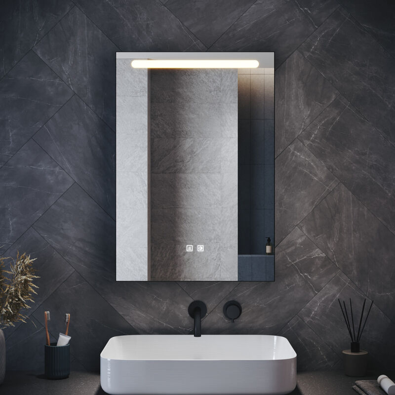 SIRHONA Armoire murale de salle de bain LED Anti-Buée avec Étagère de Rangement Maquillage, Température de Couleur Tri-Mode, Gris Marocain,