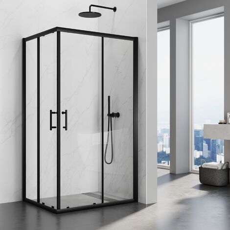 Mampara de ducha de esquina EX416S NEGRO - 90 x 90 x 195 cm - con cristal  de seguridad NANO de 6 mm.