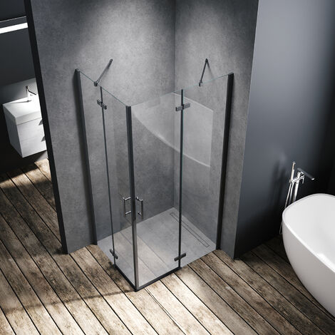 SIRHONA Cabine de douche d'angle moderne Cabine de douche à porte pliante Verre trempé 6MM, charnière en alliage, structure renforcée par des tiges en acier inoxydable (800x900mm)