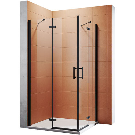 SIRHONA Cabine de douche d'angle Porte pliante Cabine de douche Verre trempé 6MM, Charnières en alliage, Renfort en acier inoxydable (900x900mm)