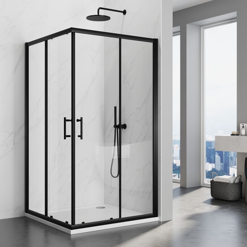 Sirhona - Cabine de Douche Noir 5mm Verre Trempé Porte de Douche Coulissante Porte de Douche Coulissante l'ccès d'Angle 100 x 100 x 195cm