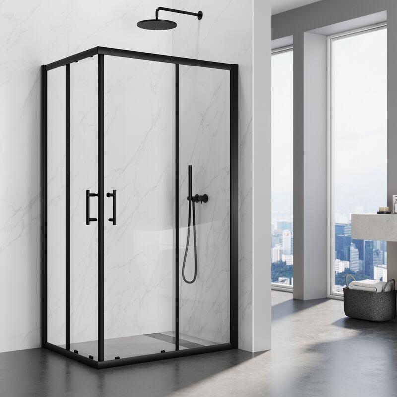 Sirhona - Cabine de Douche Noir 5mm Verre Trempé Porte de Douche Coulissante Porte de Douche Coulissante l'ccès d'Angle 100 x 76 x 195cm