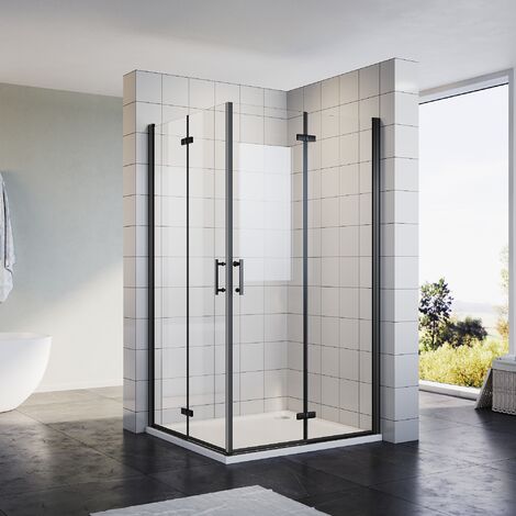 SIRHONA Cabine de douche pliante Cabine de douche d'angle Verre trempé 6MM, charnière en alliage, Nano autonettoyant (800x900mm)