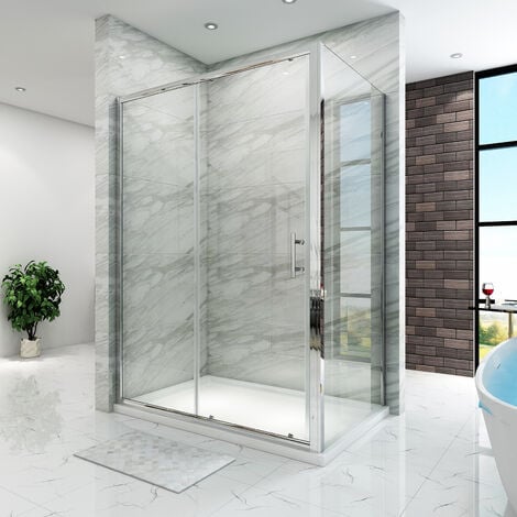 SIRHONA Cabine de douche - verre trempé - cadre en aluminium -  porte coulissante extensible avec porte latérale 110x80x185 cm