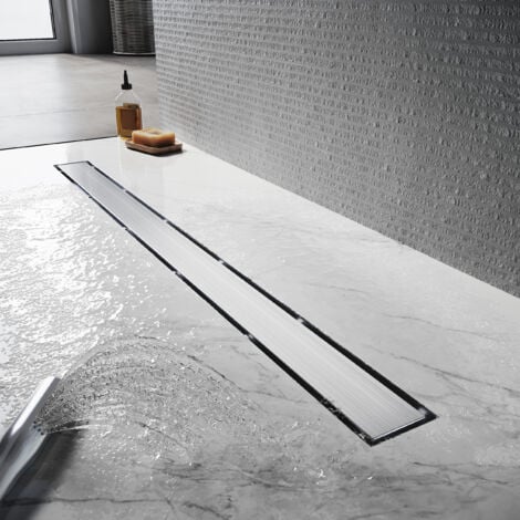 SIRHONA Canaleta de ducha 360° 100 cm Sifón de Doble Cara Altura regulable con Filtro de Pelo, Canal de Drenaje de