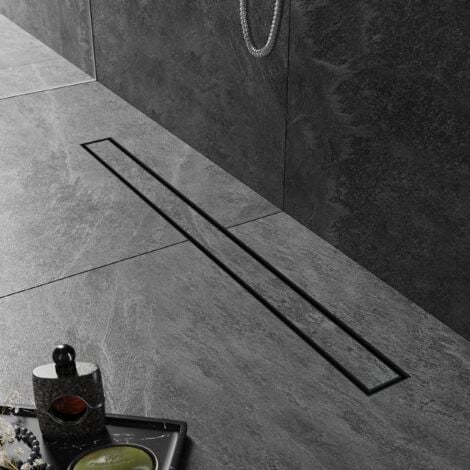 SIRHONA Canaletta Doccia in Piastrelle nere Italiane da 90 cm, Scarico per Pavimento Doccia in Acciaio inox Modello 2 in 1