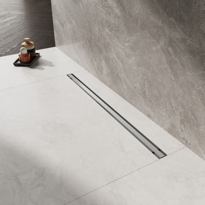 Sirhona - Caniveau de douche 70cm Bonde de douche en acier inoxydable Siphon de sol étroit Double filtration, drainage rapide