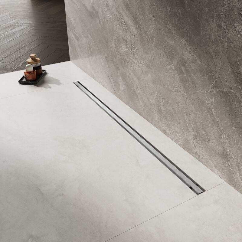 SIRHONA Caniveau de douche 80cm Bonde de douche en acier inoxydable Siphon de sol étroit Double filtration, drainage rapide