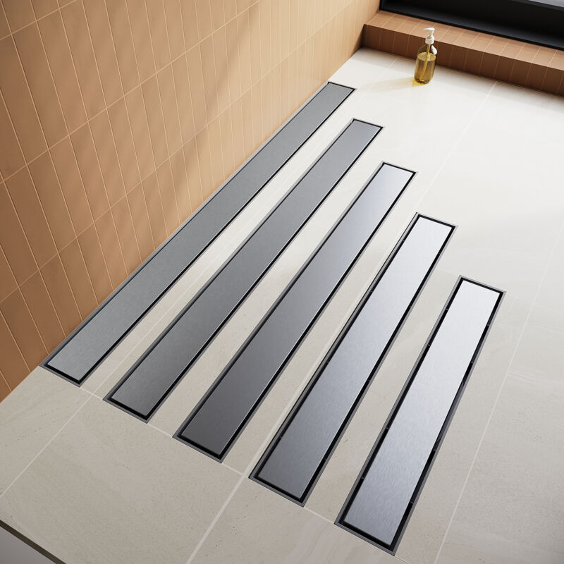 Caniveau de douche Bonde de sol de douche en acier inoxydable Couvercle double face avec tuiles assorties Vidage douche,Longueur 60cm - Sirhona