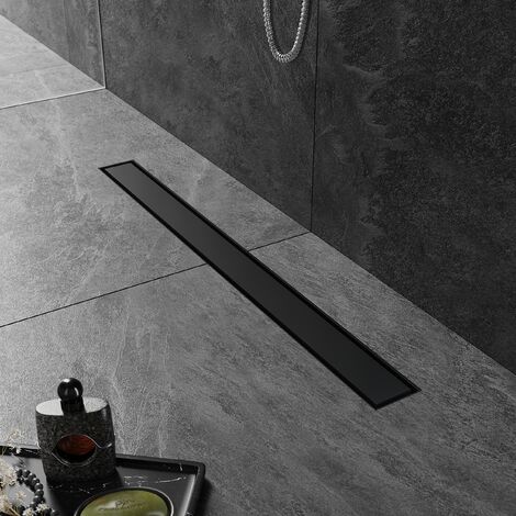 Sirhona – Caniveau de douche noir mat 80 cm – Acier inoxydable 304 – Siphon intégré avec filtre à cheveux – Drainage efficace pour douches et cuisines