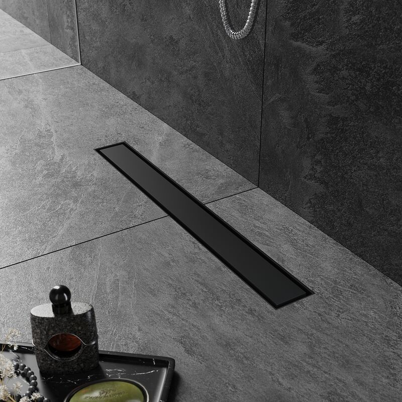 Sirhona - Caniveau Douche Noir Italienne 60cm à carreler, Siphon de Sol Douche Modèle 2 en 1, Acier Inoxydable