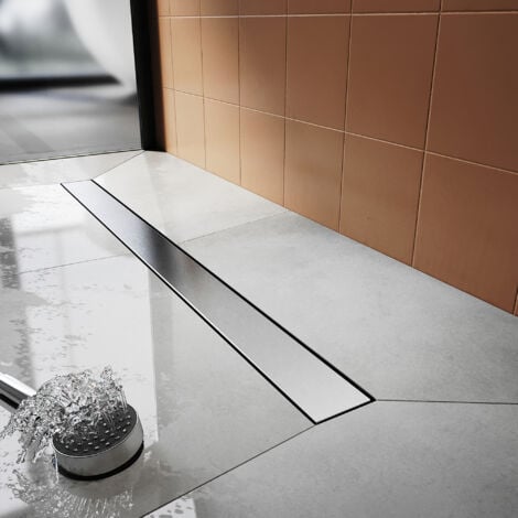 SIRHONA Duschrinne Duschablauf extra flach Bodenablauf Edelstahl dusche 2 in 1 Befliesbar 360° horizontal verstellbarer Bodenablauf Länge Länge:110cm Breite:70mm