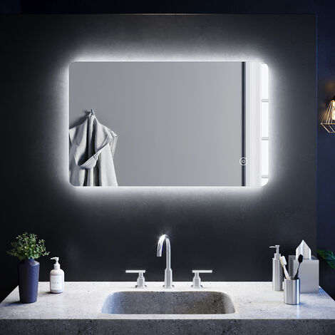 Espejo de bano con luz LED incorporada (80x70cm) Espejo de Pared Blanco  frío