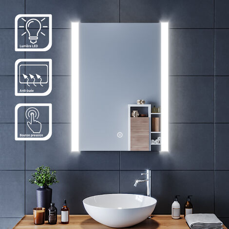 Armario con Espejo para Baño con Luz LED Antivaho con Estantes Ajustables,  60x80cm