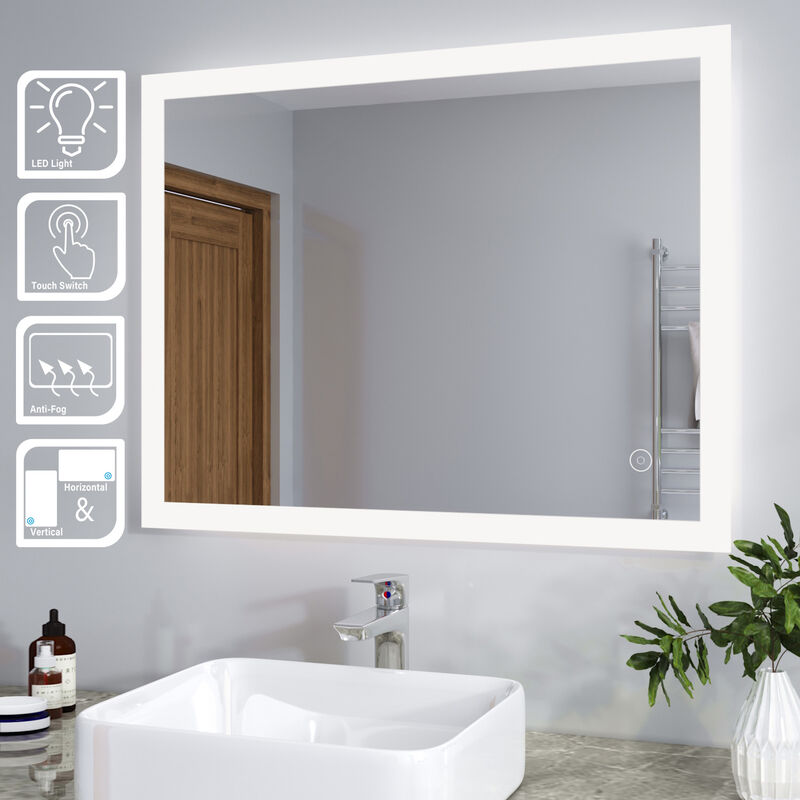 

Sirhona - Espejo de Bao 90x70cm Espejo Bao Led Espejo de Pared con Iluminación Luz LED Espejo de Luz de Bao con Interruptor Táctil,Espejos Pared