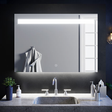 SIRHONA Espejo de Baño con Luz 100x70 cm Espejo Baño LED Antivaho Pared con Interruptor Táctil