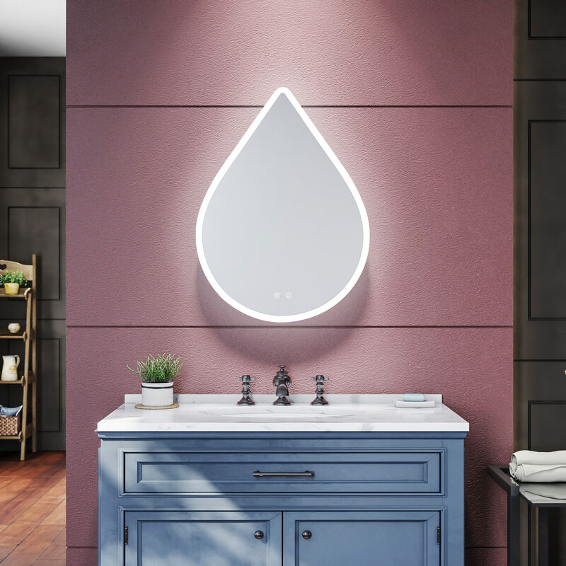 

Sirhona - Espejo de Bao con Luz LED 60x80cm de Forma de Gota, Espejo Pared Antivaho,Tres Temperaturas de Color Adjustable