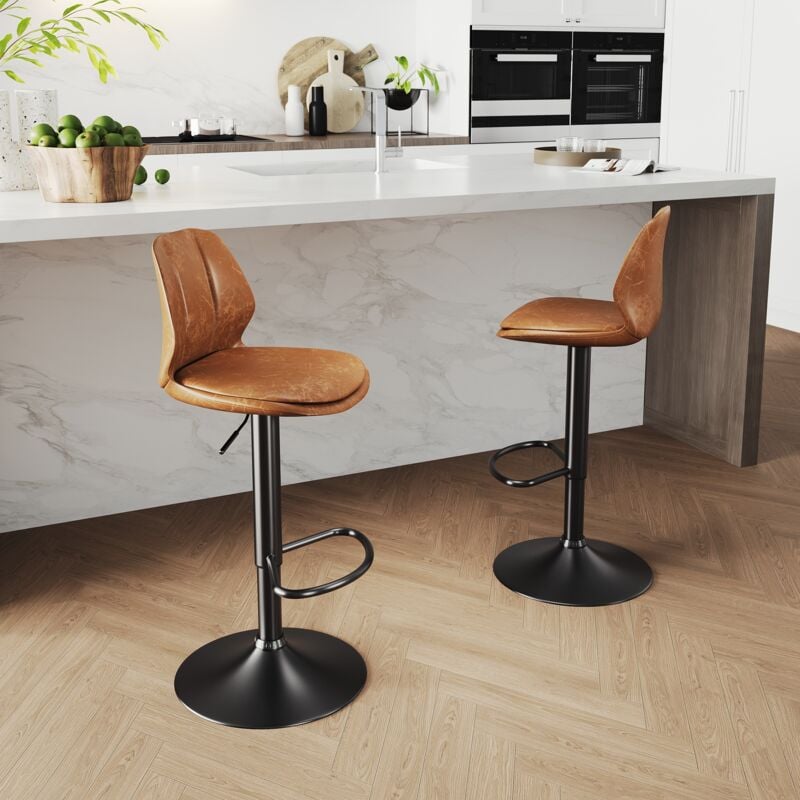 Lot de 2 Tabourets de Bar Chaise de Bar réglables en Hauteur avec revêtement en pu chaises 40x35x81cm Marron siège & Noire base - Sirhona