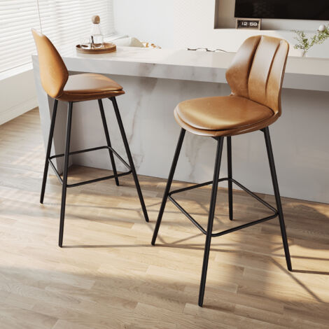 SIRHONA Lote de 2 Taburetes de Bar con Respaldo Asiento Marrón Base Negro