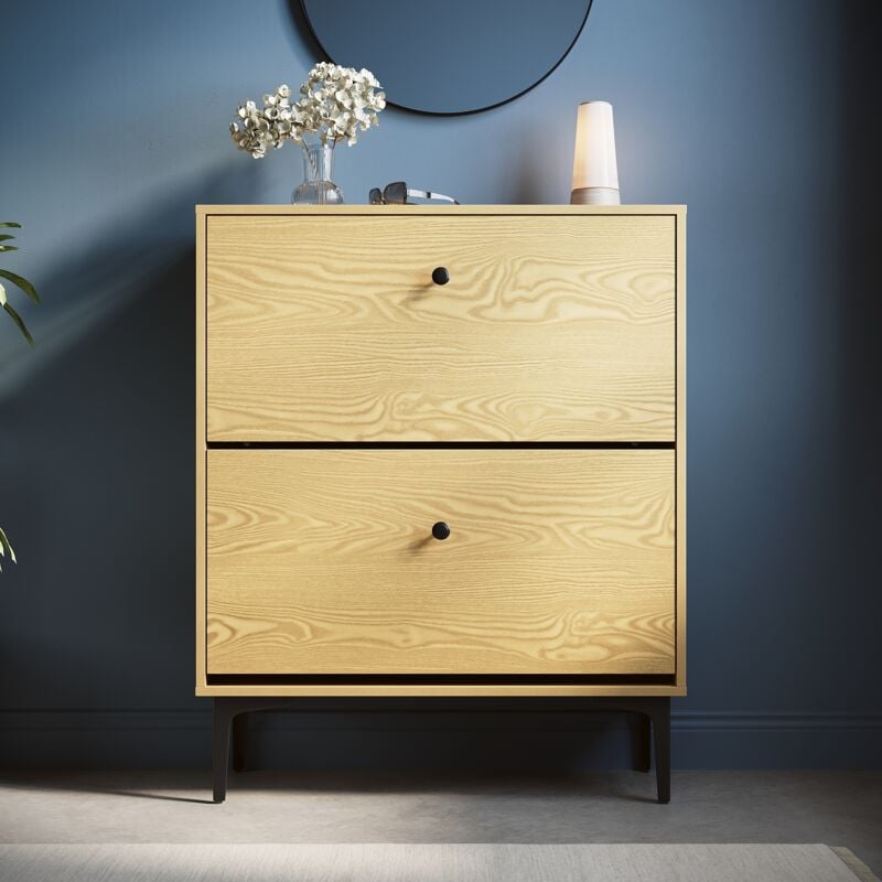 SIRHONA Meuble à chaussures 6 compartiments Commode à chaussures peu encombrante Meubles couleur bois, 80x30x95 cm