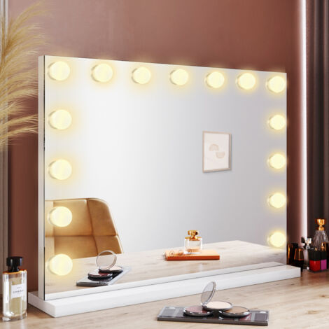 Sirhona – Miroir de courtoisie hollywood avec éclairage LED – 15 ampoules ajustables – 58 x 45,5 x 12 cm pour maquillage et streaming