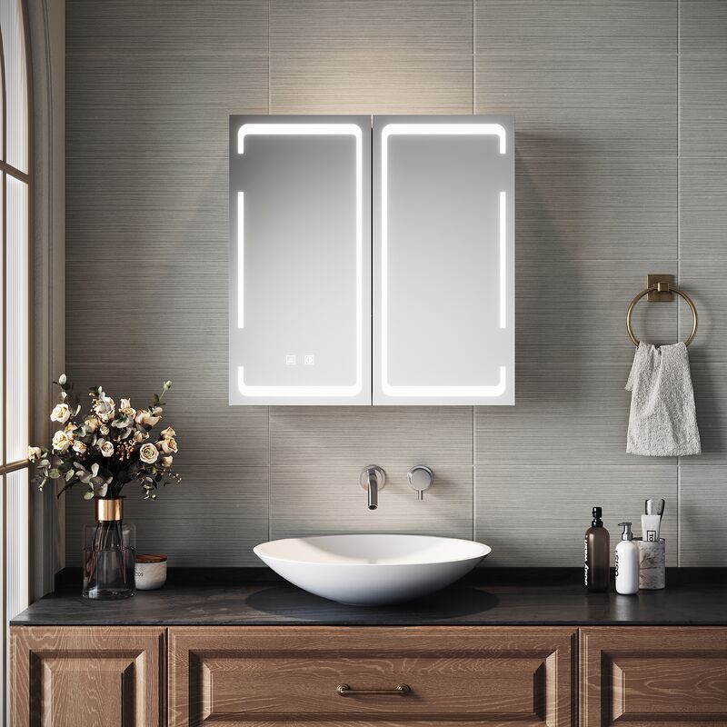 Sirhona - Miroir de salle de bain led 590 x 600mm avec prise rasoir et désembuage chauffant IP44 Armoires de salle de bain murales