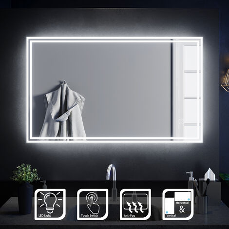 SIRHONA Miroir de salle de bain led rectangle Commutateur tactile/infrarouge Anti-buée éclairage intégré blanc froid