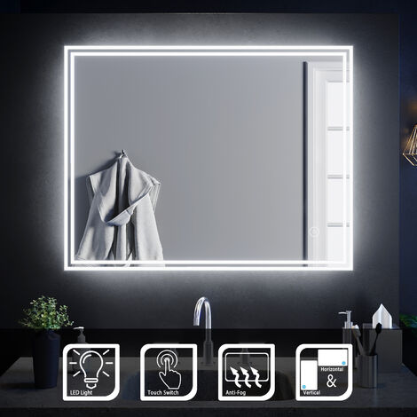 SIRHONA Miroir de salle de bain led rectangle Commutateur tactile/infrarouge Anti-buée éclairage intégré blanc froid