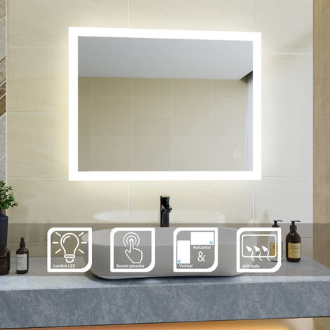 SIRHONA Miroir led  Miroir de salle de bains avec éclairage LED Miroir Cosmétiques Mural 60x80 CM/50x70 CM