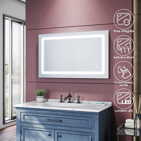 SIRHONA Miroir de salle de bains Miroirs cosmétiques muraux - Miroir avec led illumination - Anti-buée avec éclairage led