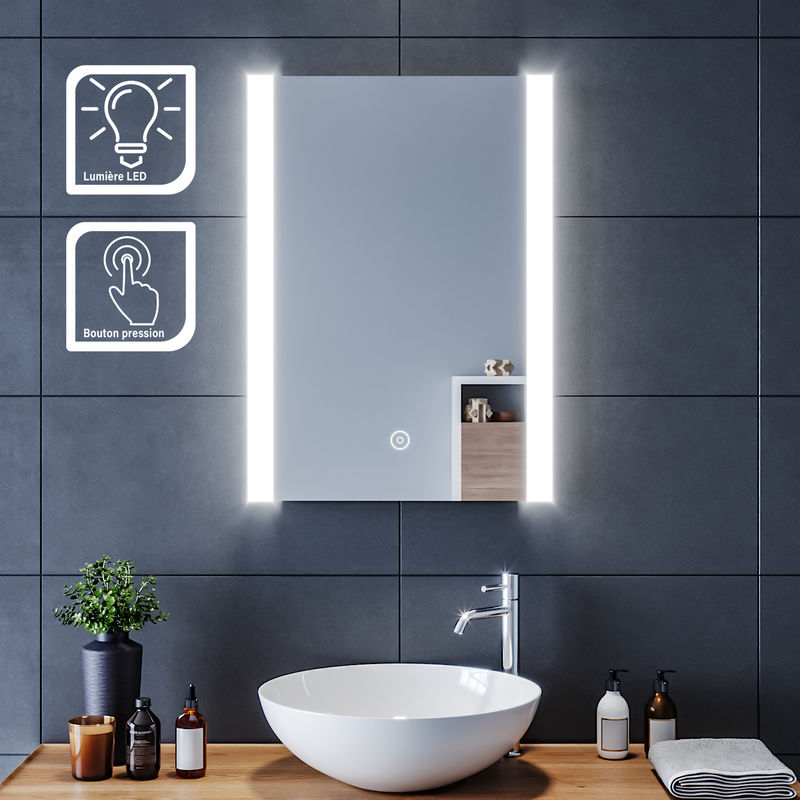 SIRHONA Miroir  led 50x70 CM Miroir  de  salle  de  bains  avec 