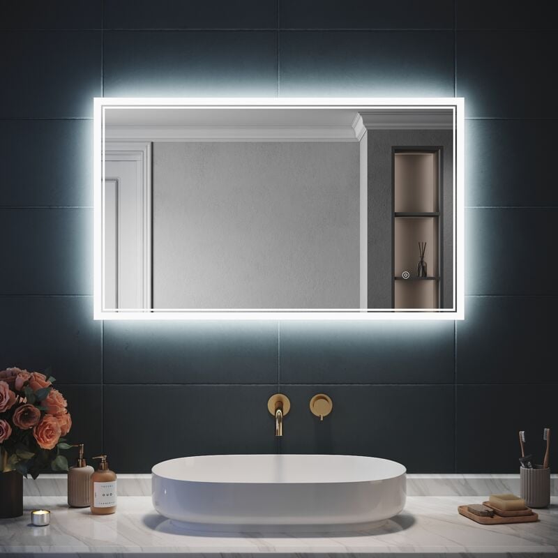 Miroir led Salle de Bain avec éclairage, Miroir Lumineux Salle de Bain Anti-buée,100x60cm - Sirhona