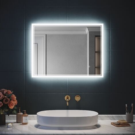 SIRHONA Miroir lumineux de salle de bain Miroir de salle de bain à LED 80x60 cm Anti-buée miroir led